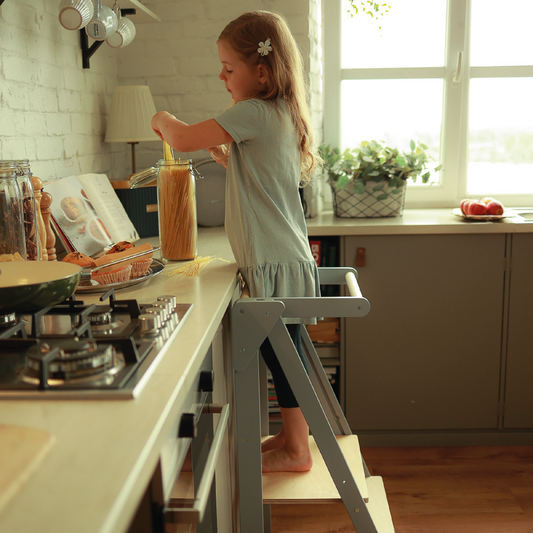 Foldable learning kitchen tower Gray
